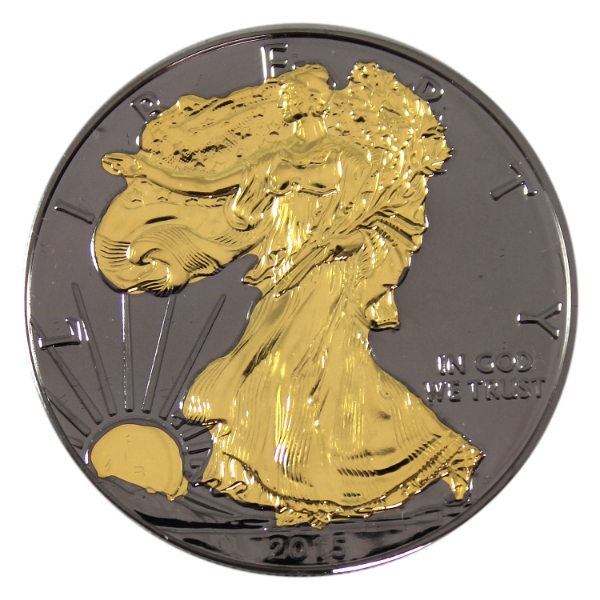 1oz USA 2015 $1 Blackout Collection Silver Eagle w/ Black Ruthenium Finish & 24K Gold Plating