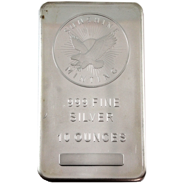 10oz Sunshine Minting .999 Fine Silver Bar (Tax Exempt)