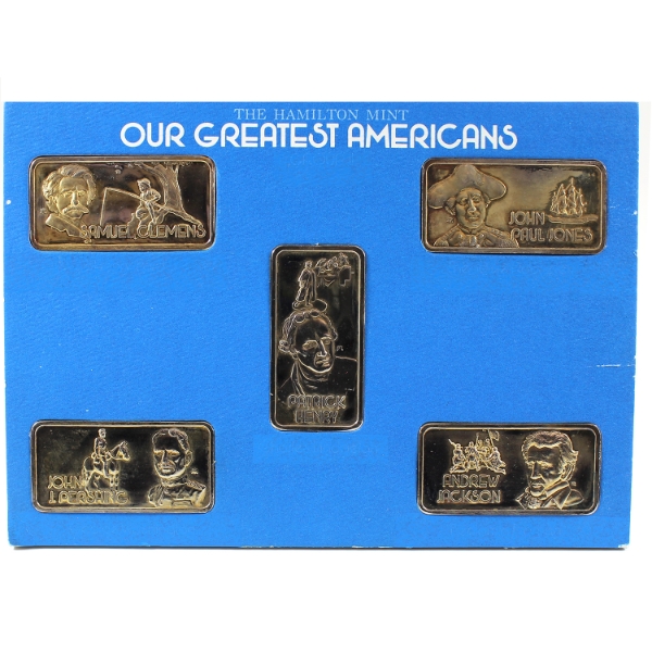 5x 1oz Hamilton Mint "Our Greatest Americans" .999 Fine Silver Ingots. 5pcs