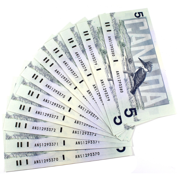 BC-56e-i 1986 $5 Consecutive Knight-Dodge SN:ANS1293370-"80. 11pcs