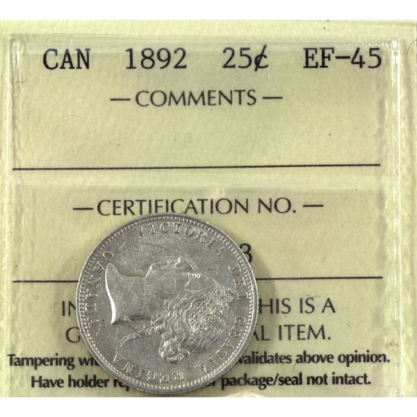 25-cent 1892 ICCS EF45