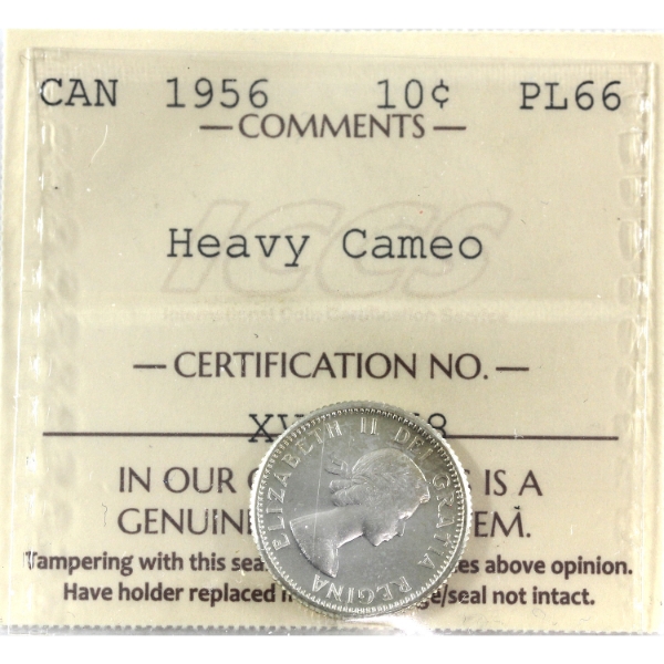 10-cent 1956 ICCS PL66 Heavy Cameo