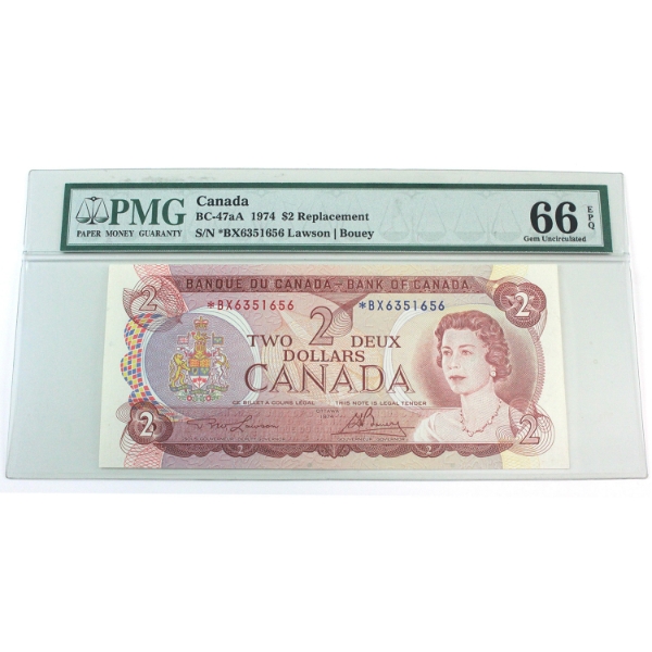 BC-47aA 1974 $2 *BX Replacement PMG GEM UNC66 EPQ Lawson-Bouey SN: *BX6351656