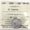 Image 1 : 10-cent 1891 22 Leaves ICCS VF20 