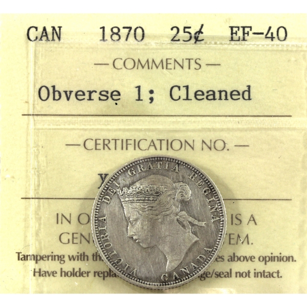 25-cent 1870 Obverse 1 ICCS EF40