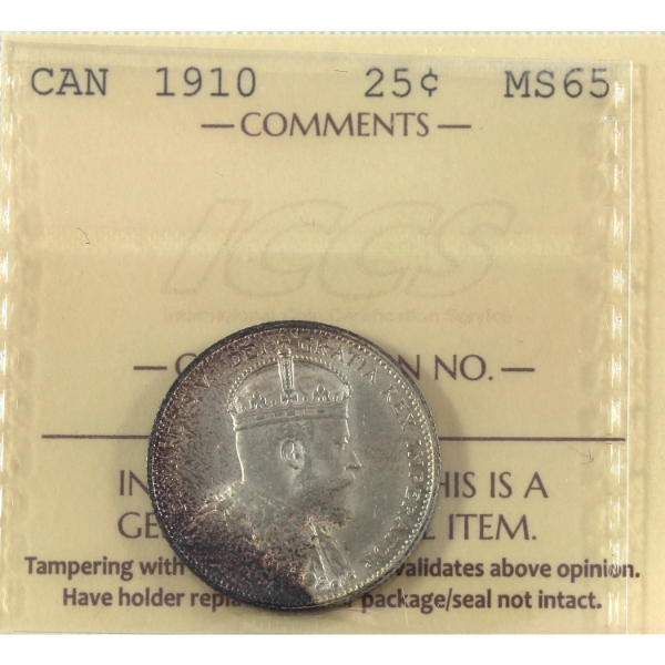 25-cent 1910 ICCS MS65