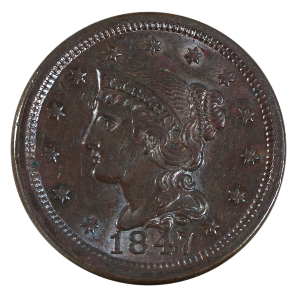 USA 1847 Braided Hair Cent UNC
