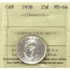 Image 1 : 25-cent 1938 ICCS MS64