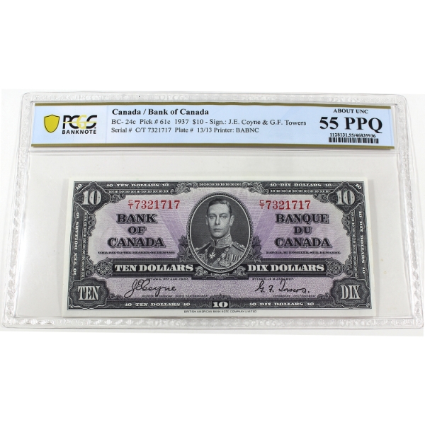 BC-24c 1937 $10 PCGS AU55 PPQ Coyne-Towers SN:C/T7321717