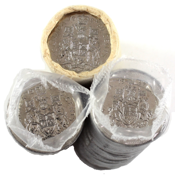 1994-1999 50-cent Rolls of 25pcs. 3 Rolls.