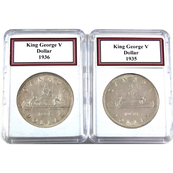 Silver $1 1935 & 1936 King George V. 2pcs