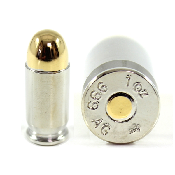 1oz SilverTowne .45 Caliber .999 Fine Silver Bullet w/ Rhodium & 24k Gold Plating (Tax Exempt)