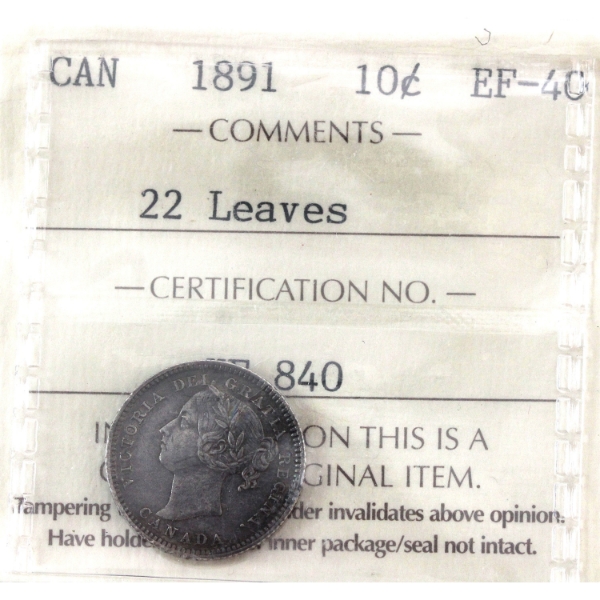 10-cent 1891 22 Leaves ICCS EF40