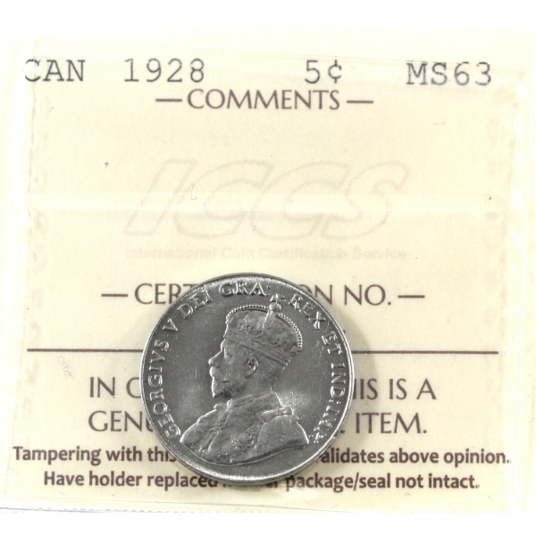 5-cent 1928 ICCS MS63