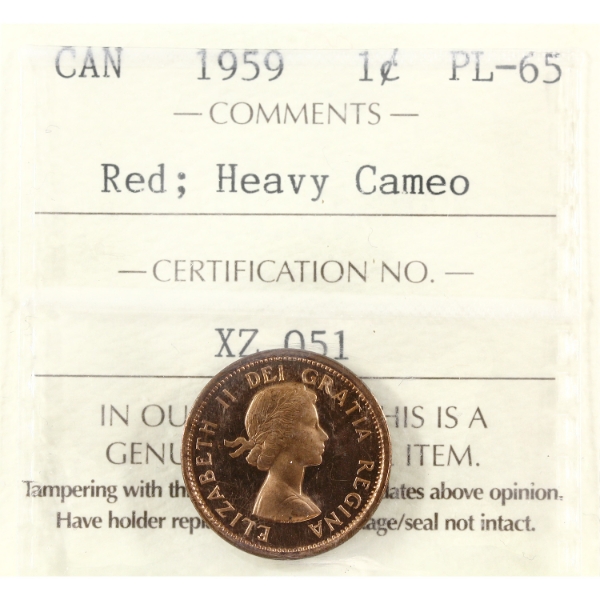 1-cent 1959 ICCS PL65 Red, Heavy Cameo