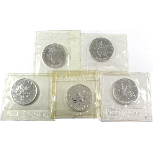 5x 1oz 1992, 2004, 2005, 2006 & 2008 $5 SML .9999 Fine Silver Coins. 5pcs (Tax Exempt)