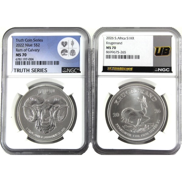 2x 1oz World 2022 & 2026 .999 Fine Silver Rounds NGC MS70. 2pcs. (Tax Exempt)