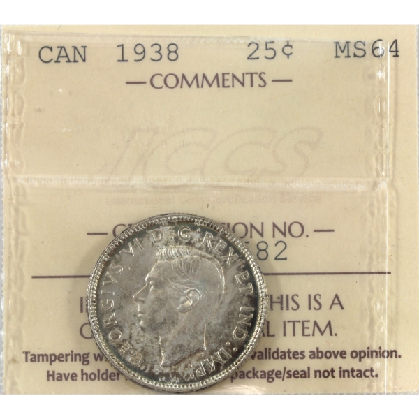25-cent 1938 ICCS MS64