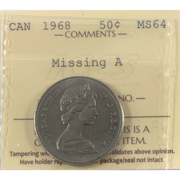 50-cent 1968 Missing A ICCS MS64