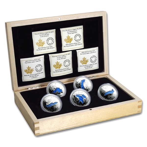 2014-2015 Canada $20 Great Lakes 5-coin Set in Deluxe Case (Tax Exempt)