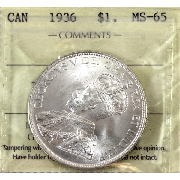 Silver $1 1936 ICCS MS65