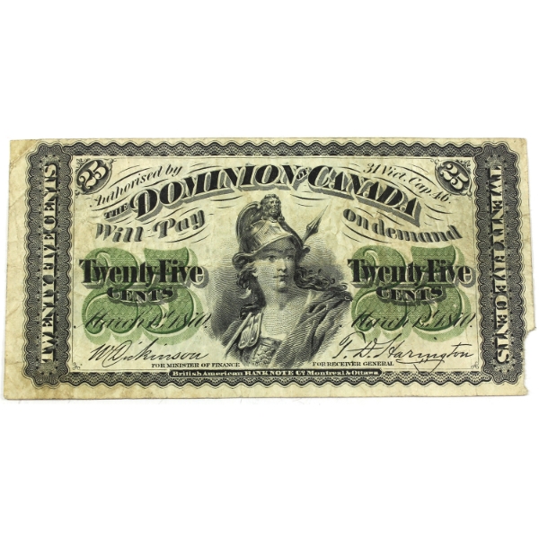 DC-1c 1870 25-cent Shinplaster Plain Series VF Dickinson-Harington