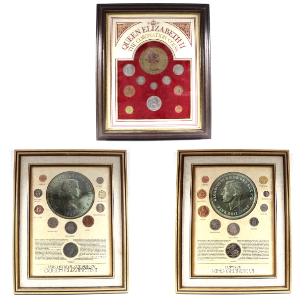 Great Britain Coin Sets in Wooden Frames. 3pcs.