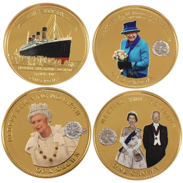 Tristan Da Cunha 2014-2017 Gold Plated Crown Coins Commemorating Historical Events. 4pcs