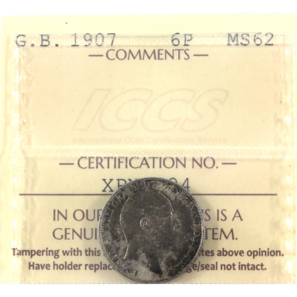Great Britain Silver 1907 6 Pence ICCS MS62