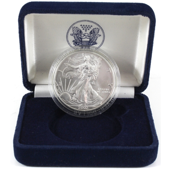 USA Silver 2002 $1 Silver Eagle .999 Fine Silver Coin (Tax Exempt)