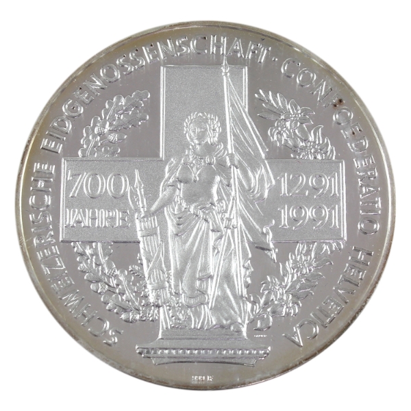 Switzerland Silver 1991 5 Unzen 700th Anniversary of the Confederation 5oz .999 Fine Silver Coin 