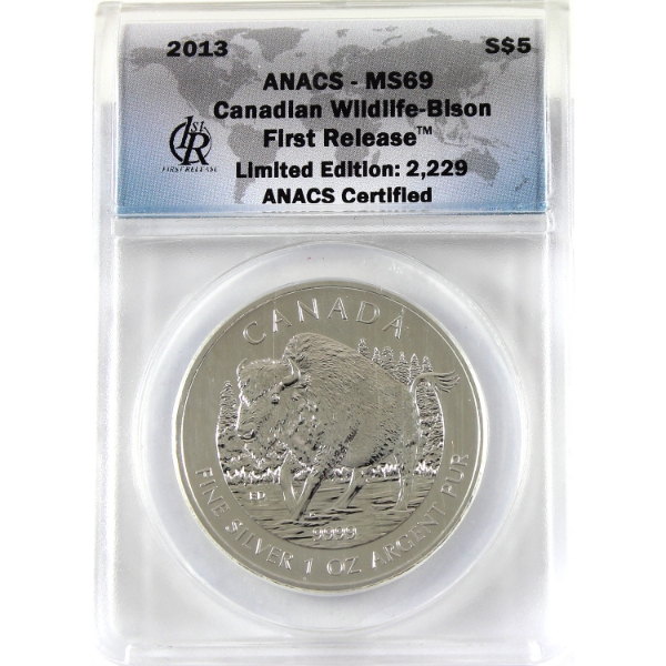 2013 $5 Canadian Wildlife - Bison First Release ANACS MS69 .9999 Fine Silver Coin (Tax Exempt)