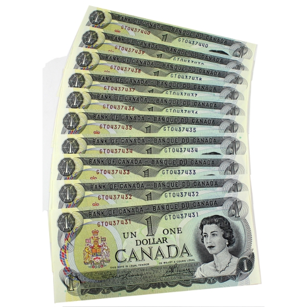 BC-46a 1973 $1 Consecutive UNC or Better Lawson-Bouey Two Letter SN: GT0437431-"40. 10pcs.