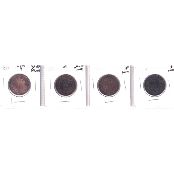 Group Lot of 1-cent 1859-1898H VF-EF to EF in 4-Pocket Sheet. 4pcs.