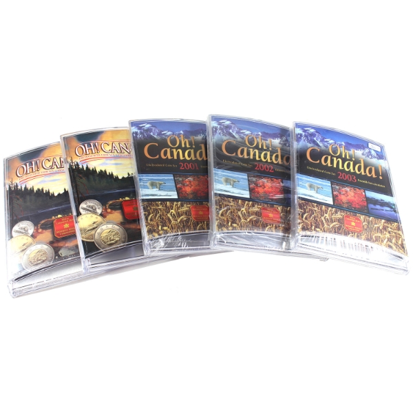 1999, 2000, 2001, 2002 & 2003 Oh! Canada! Coin Sets. 5 Sets