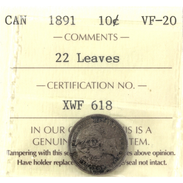 10-cent 1891 22 Leaves ICCS VF20