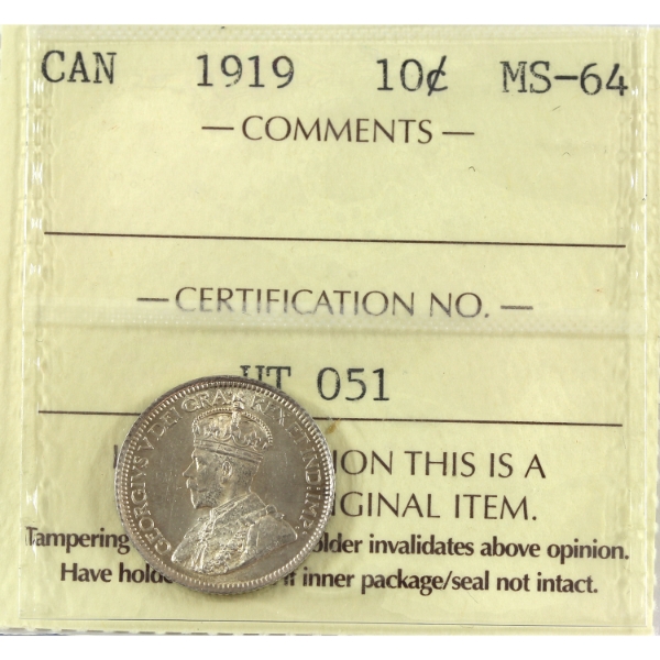 10-cent 1919 ICCS MS64