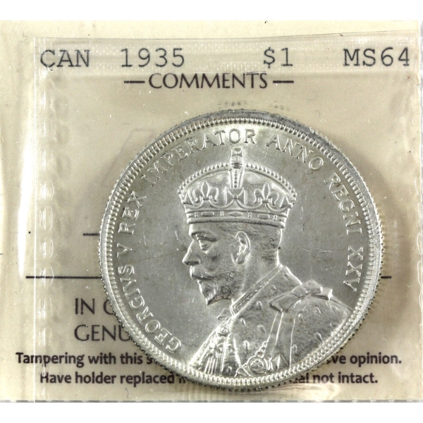 Silver $1 1935 ICCS MS64