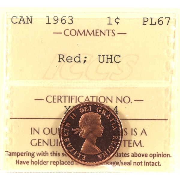 1-cent 1963 ICCS PL67 Ultra Heavy Cameo Red