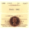 Image 1 : 1-cent 1963 ICCS PL67 Ultra Heavy Cameo Red