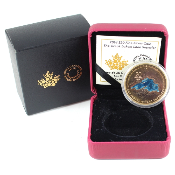 2014 $20 The Great Lakes: Lake Superior Fine Silver w/ Coloured Enamel (Tax Exempt)