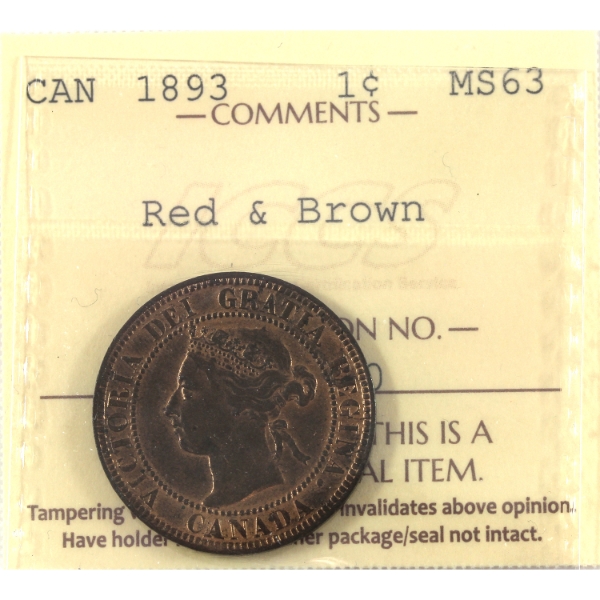 1-cent 1893 ICCS MS63 Red & Brown