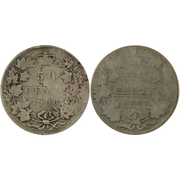 50-cent 1900 G-VG (impaired) & 1901 AG (scratched). 2pcs