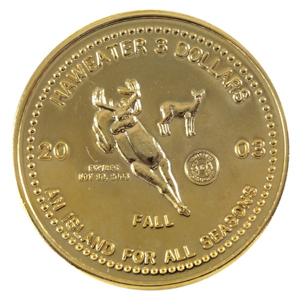 Little Current Lions Club 2003 Manitoulin Island 'Haweater' $3 Gold Plated Token