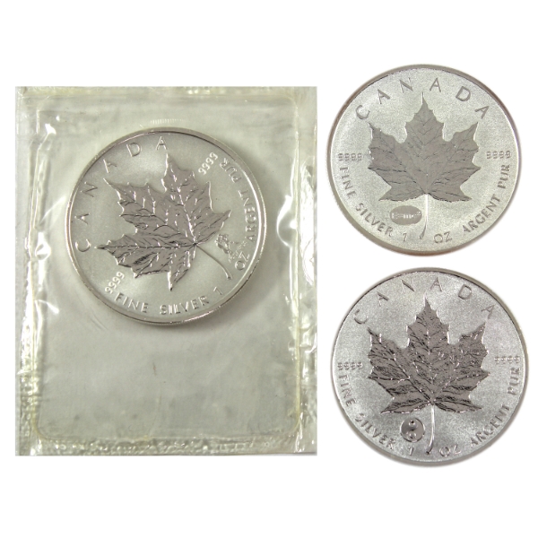 3x 1oz $5 2004-2016 $5 Silver Maple Leaf .9999 Fine Silver Rounds w/ Privy Marks. 3pcs. (Tax Exempt)