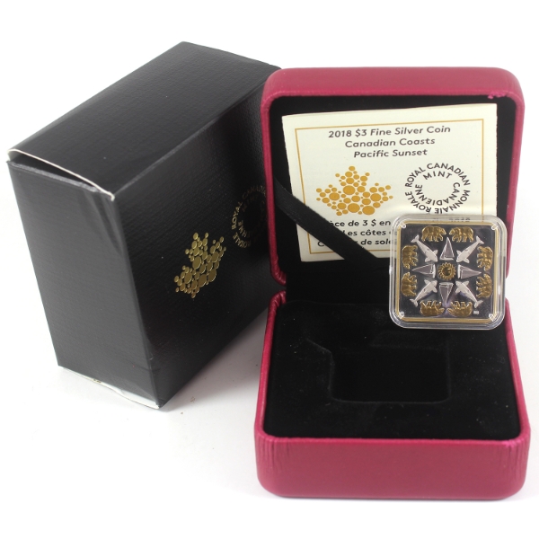 2018 $3 Canadian Coasts - Pacific Sunset .9999 Fine Silver Coin (Tax Exempt)