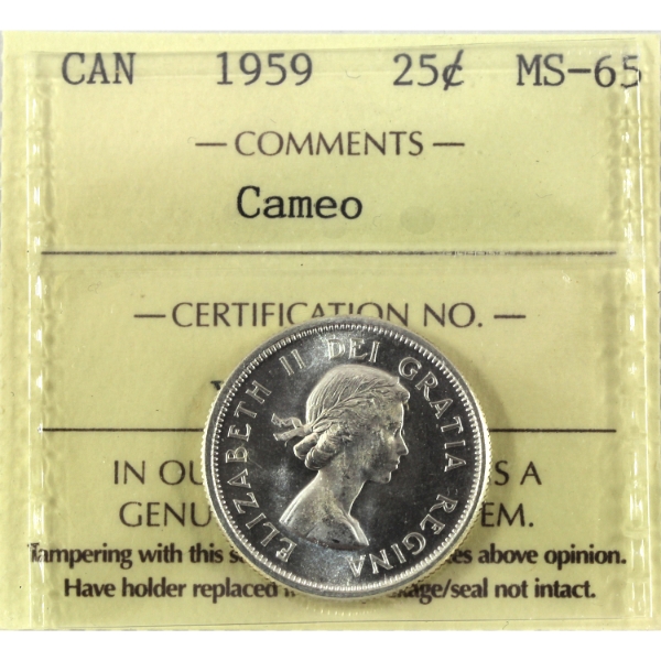 25-cent 1959 ICCS MS65 Cameo
