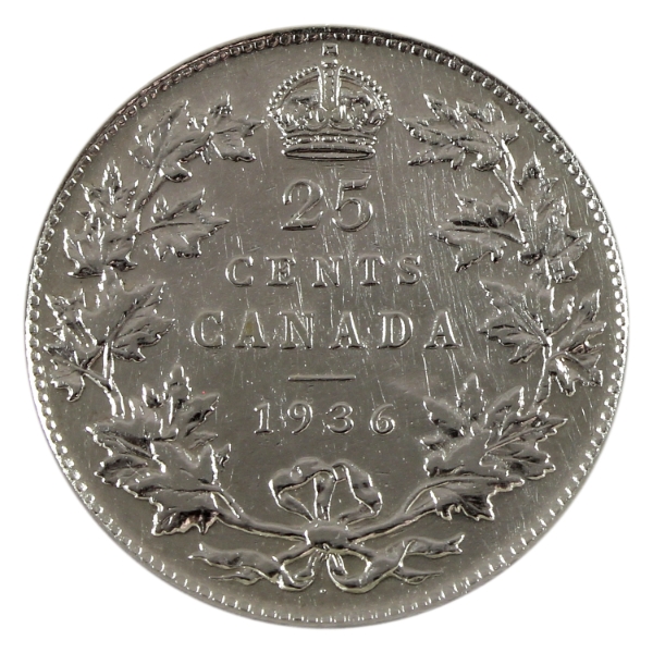 25-cent 1936 Dot VF-EF (Cleaned)