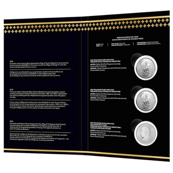 2022-2024 $5 Treasured Maple Leaf Effigies 3-Piece Fine Silver Set (Tax Exempt)