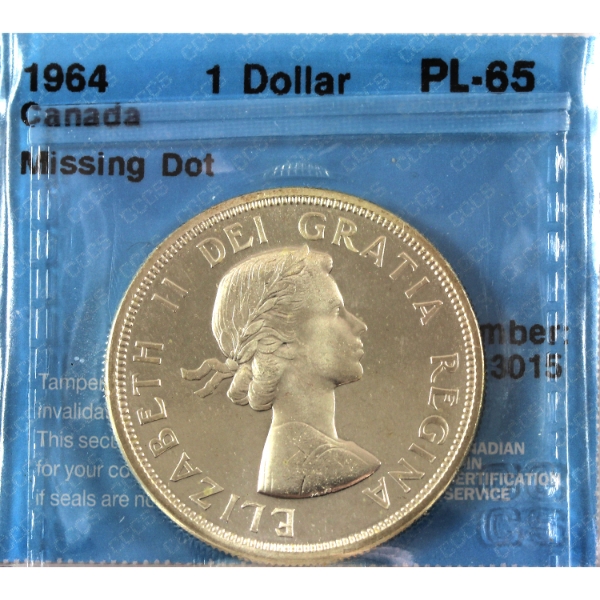 Silver $1 1964 Missing Dot CCCS PL65